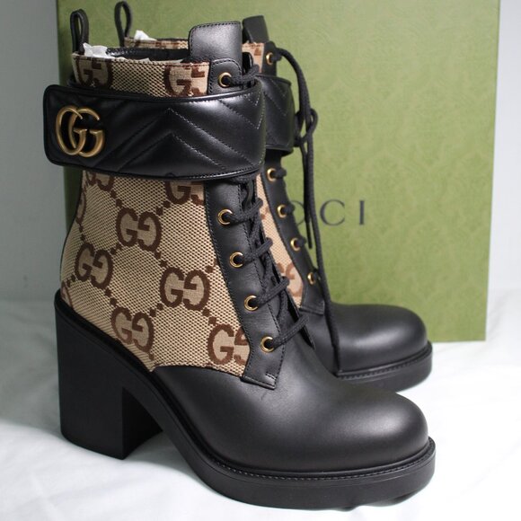 NWB Gucci Flores GG Jumbo Bootie Lace Up Lug Heel Marmont Boot Boots 41 719849 - Picture 1 of 8